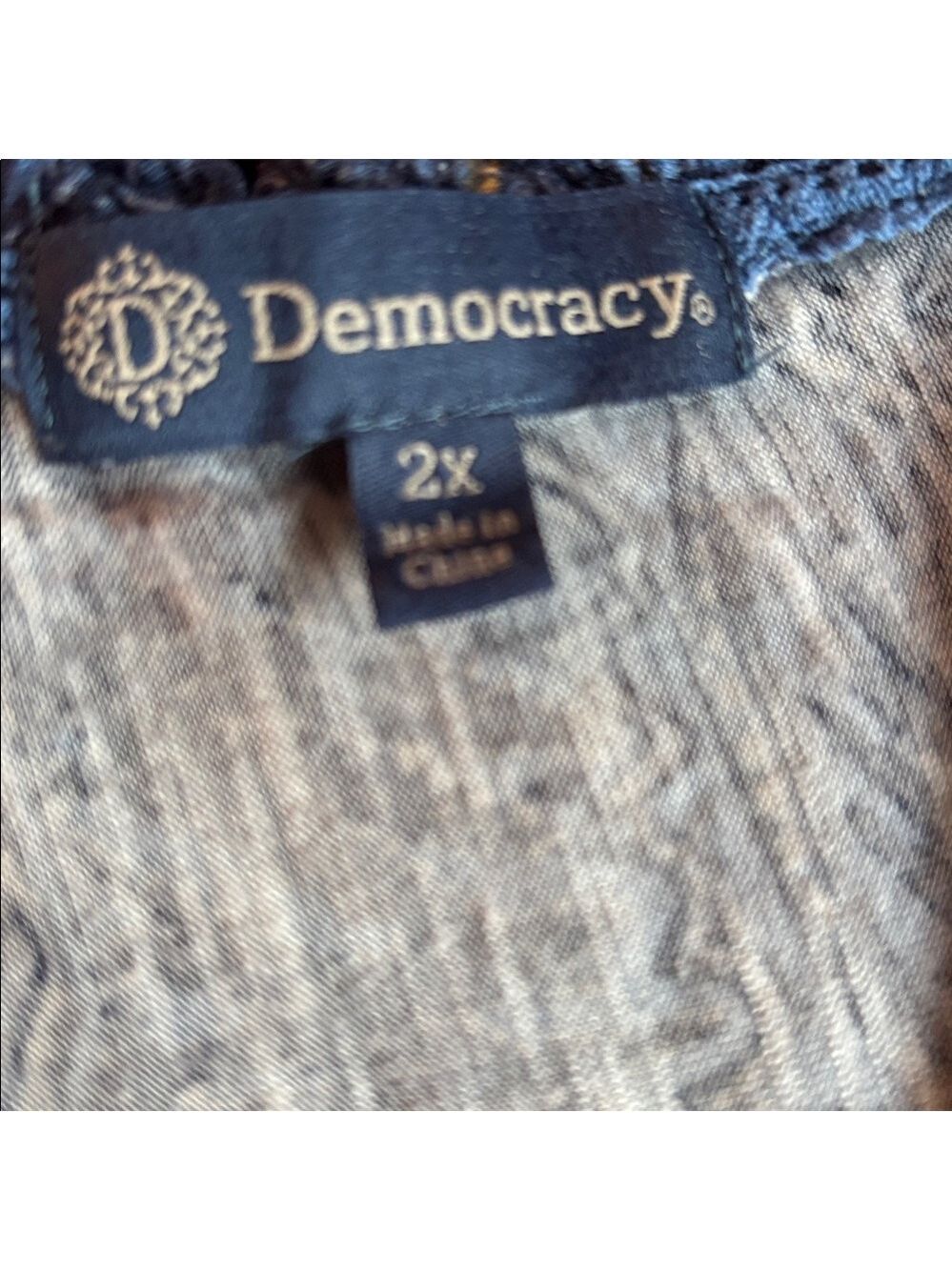 Democracy Blue Leaf Print V-Neck Long Sleeve Blouse XXL - Picture 3 of 5